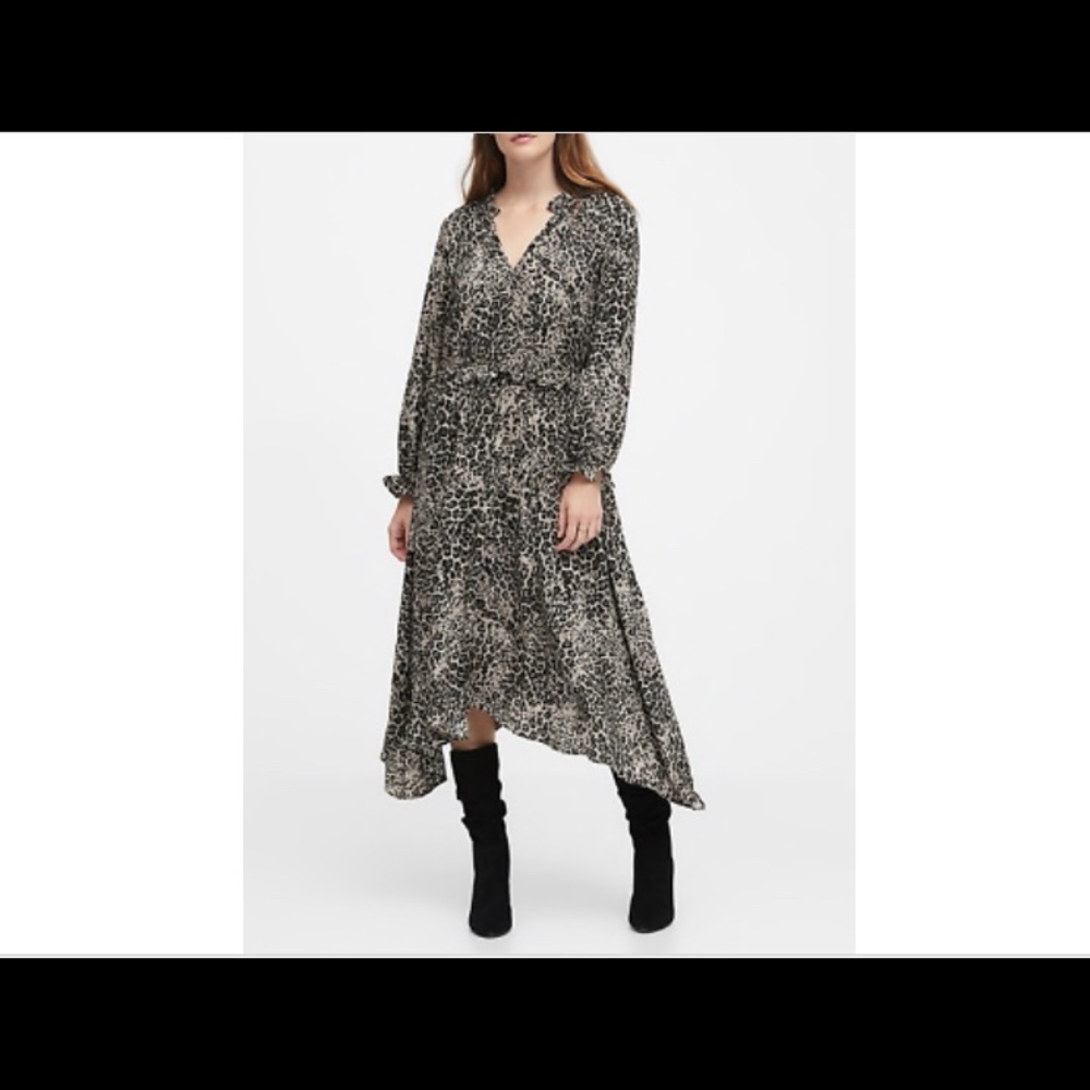Banana Republic Peasant Midi Dress Leopard Print